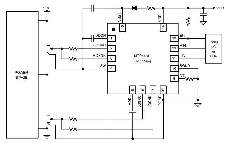 Application Circuit Diagram - onsemi NCP51810 Gate Driver
